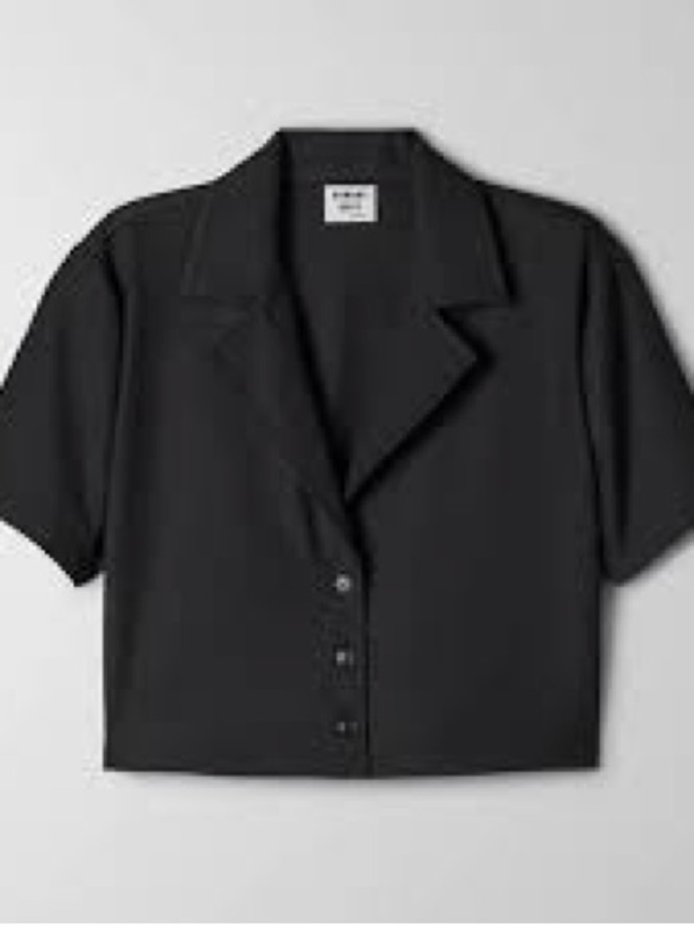 Sunday Best Black Cropped Camp-Collar Button Blouse